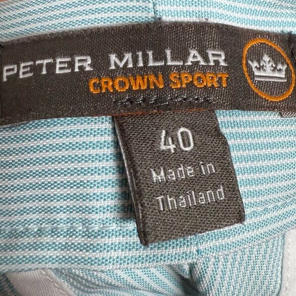 Peter Millar Crown Sport Shorts Teal Blue White Stripes Size 40 Golf Outdoor - Picture 10 of 12